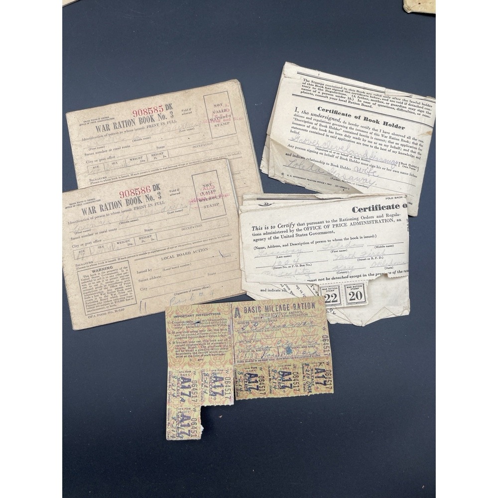 WWII OPA Ration Book Lot Gasaway Ponca City OK Book 1 & 3 + Gas Panel 1059